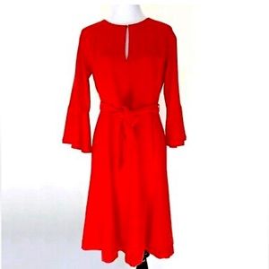 Ann Taylor Festive Red Belted Flare
Midi Dress 3/4 Sleeve Size 2
